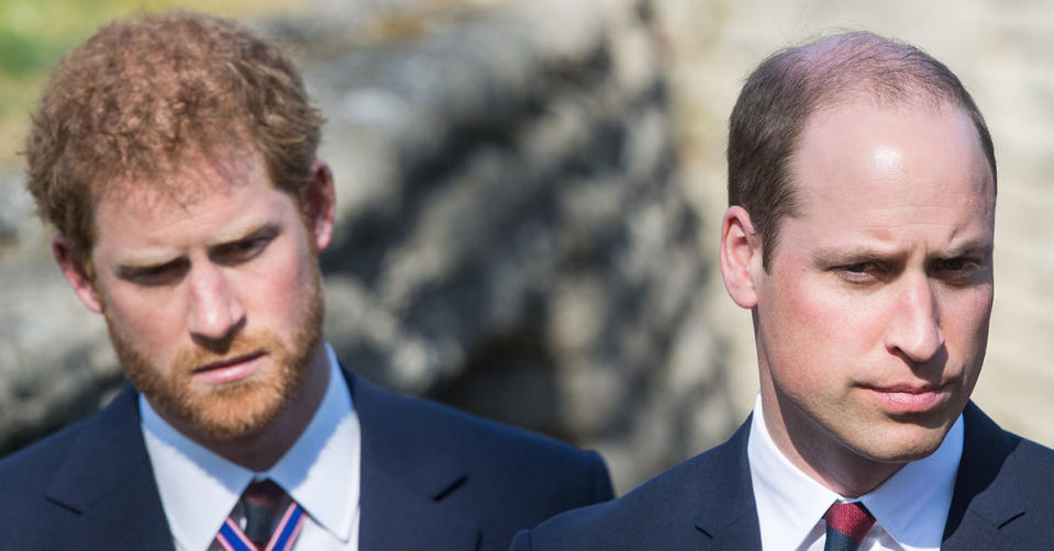 Prince Harry and Prince William looking angry