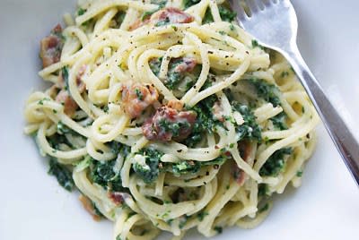 Spaghetti and Kale Carbonara