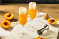 <p>Simple: tick. Delicious: tick. Basically Bellinis can do no wrong. </p><p><strong>Ingredients</strong></p><ul><li>500ml peach purée or peach nectar</li><li>1 bottle Prosecco</li></ul><p><strong>Method</strong></p><p>Put the peach puree in a Champagne flute up to about 1/3 full and slowly top up with Prosecco.</p>