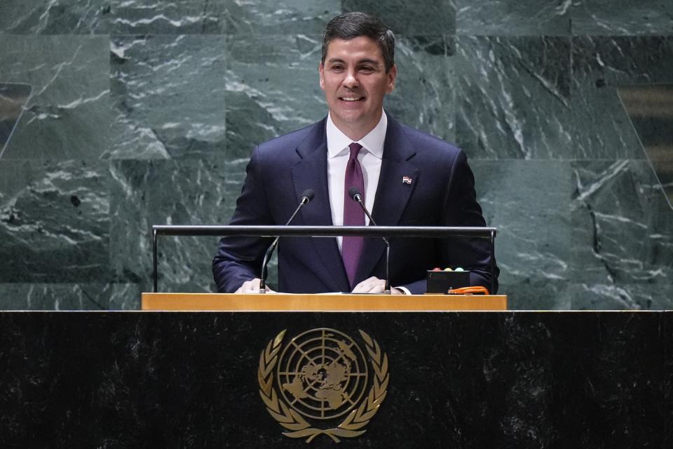 巴拉圭總統潘尼亞（Santiago Pena）19日在聯合國大會發表演說時表示，巴拉圭支持台灣加入聯合國體系。 （美聯社）