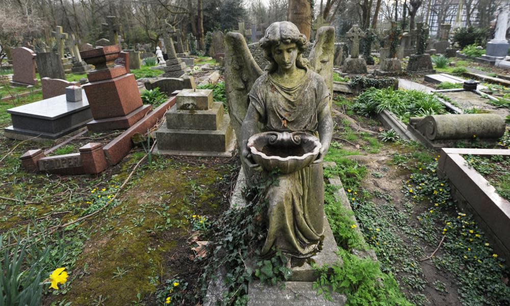 Gravestones in Highgate cemetery in London.