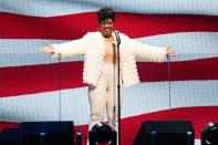 <p>Gladys Knight performs the National Anthem before the 70th NBA All Star game on Sunday at the State Farm Arena in Atlanta.</p>