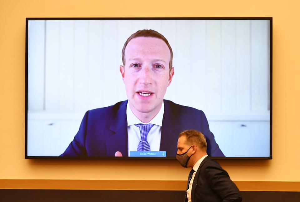 Facebook CEO Mark Zuckerberg testifies before the House Judiciary Subcommittee on Antitrust, Commercial and Administrative Law hearing on "Online Platforms and Market Power" in the Rayburn House office Building on Capitol Hill in Washington, DC on July 29, 2020. (Photo by MANDEL NGAN / POOL / AFP) (Photo by MANDEL NGAN/POOL/AFP via Getty Images)