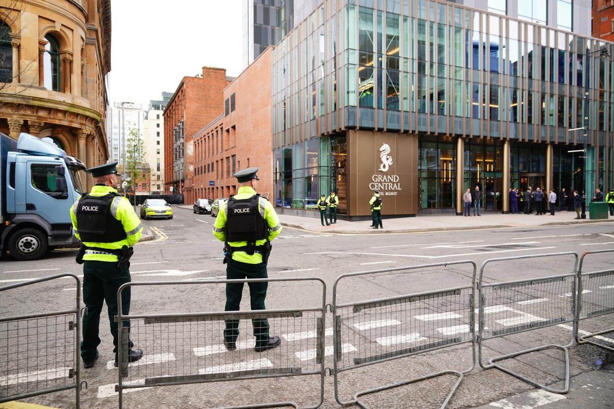 Police presence in Belfast city centre ahead of the arrival of US president Joe Biden (PA)
