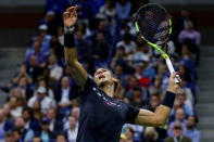 Tennis - US Open - Semifinals - New York, U.S. - September 8, 2017 - Rafael Nadal of Spain in action against Juan Martin del Potro of Argentina. REUTERS/Mike Segar