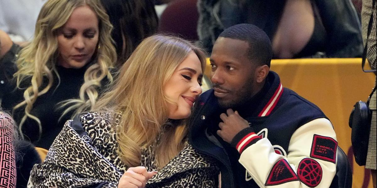 Adele Wears Brown Leather Two-Piece Set at NBA Game with Rich Paul