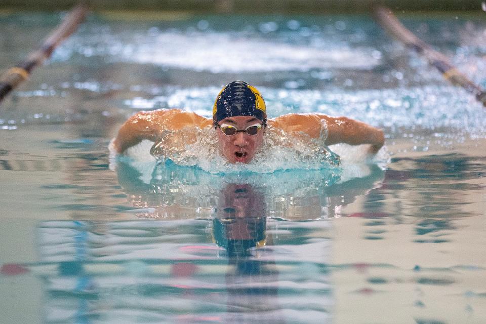 Marlboro's Aaron W. Lee swims the Individual Medley during the Manalapan vs. Marlboro boys and girls swim meet the Freehold Western Monmouth YMCA in Freehold Twp., NJ Monday, January 23, 2023.