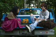 This image released by MGM shows Taylor Russell, left, and Timothée Chalamet in a scene from "Bones and All." (Yannis Drakoulidis/Metro Goldwyn Mayer Pictures via AP)