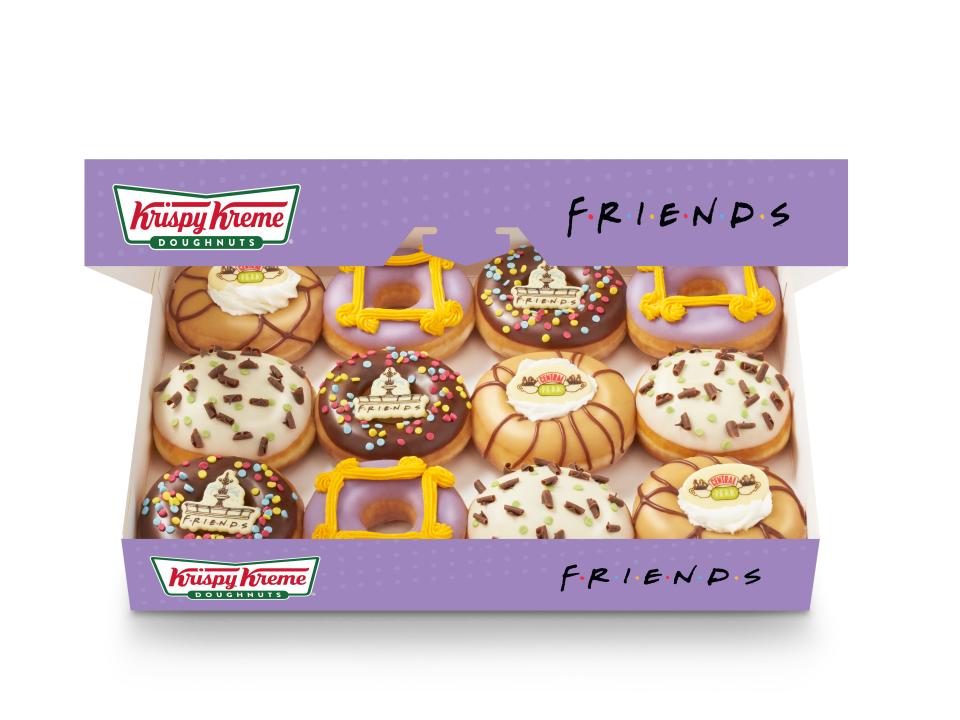 The full dozen "Friends"-themed donuts.