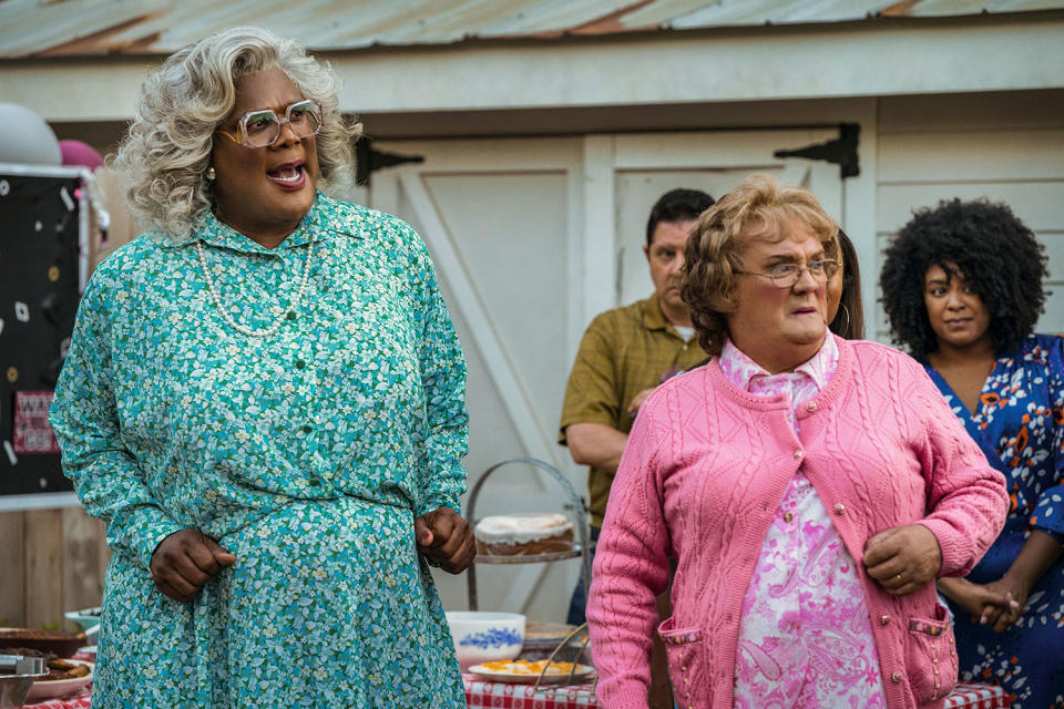 Tyler Perry as Madea with Brendan O'Carroll as Agnes Brown in A Madea Homecoming (Netflix/Steve Dietl/Tyler Perry Studios)