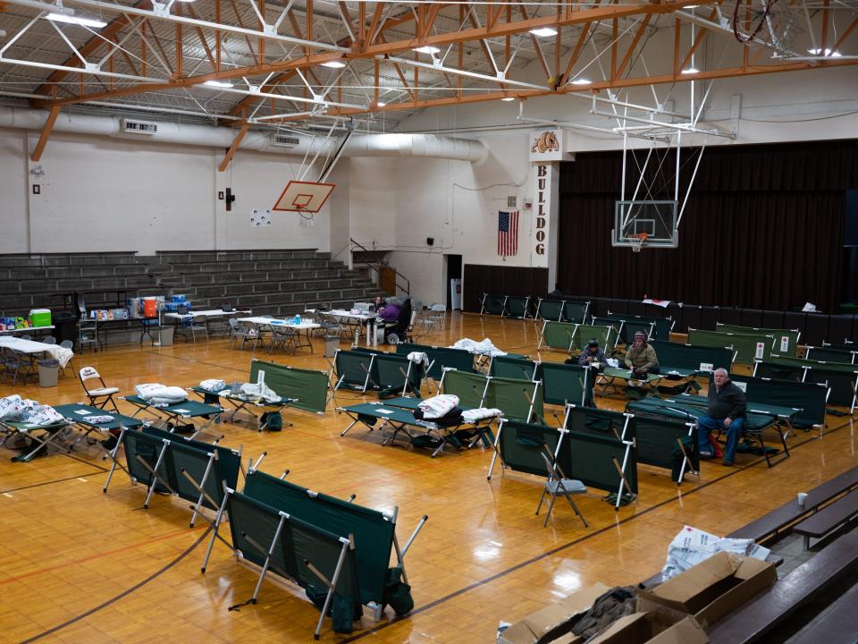 An empty American Red Cross evacuation support centre for residents of East Palestine.