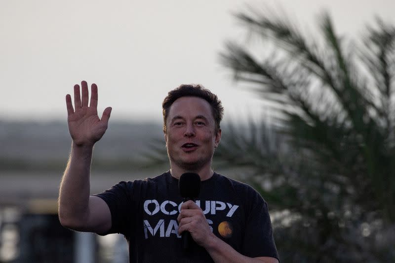 FILE PHOTO: Musk gestures at SpaceX Starbase in Brownsville, Texas