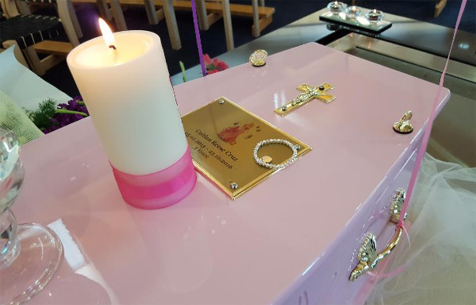 The pink coffin of Caitlin Cruz who died within 24 hours of arriving at Sydney's Children’s Hospital. Source: GoFundMe