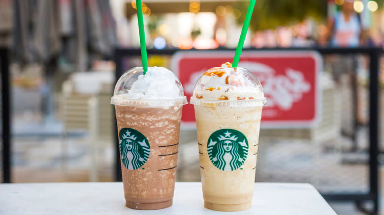 Two cold Starbucks drinks
