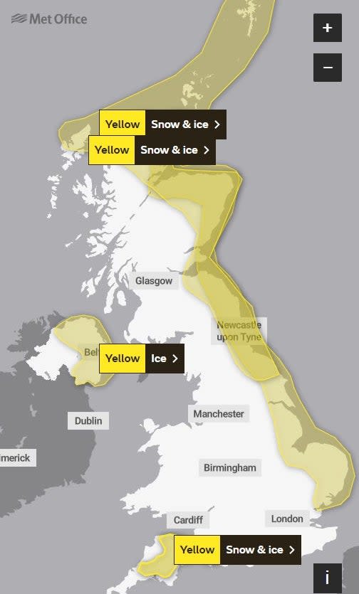 Yellow weather warnings in place for the UK for 30 November (Met Office)