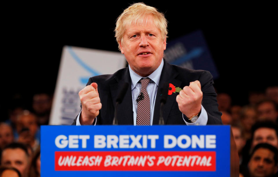 Britain's Prime Minister Boris Johnson speaks during an event launching the Conservative Party's general election campaign in Birmingham, Britain, November 6, 2019. REUTERS/Phil Noble