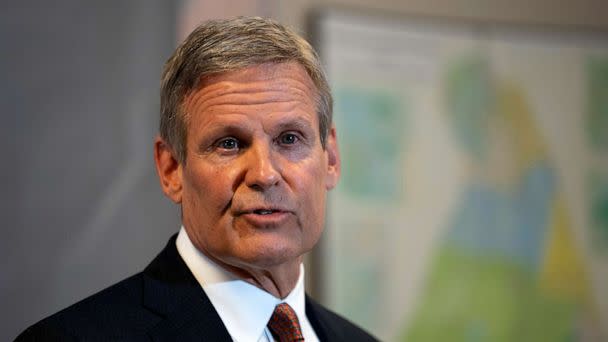 PHOTO: Gov. Bill Lee responds to questions during a news conference on April 11, 2023, in Nashville, Tenn. (George Walker IV/AP)