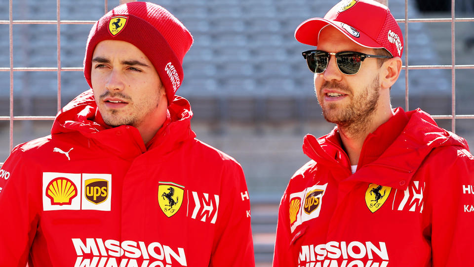 Charles Leclerc and Sebastian Vettel, pictured here in action for Ferrari.