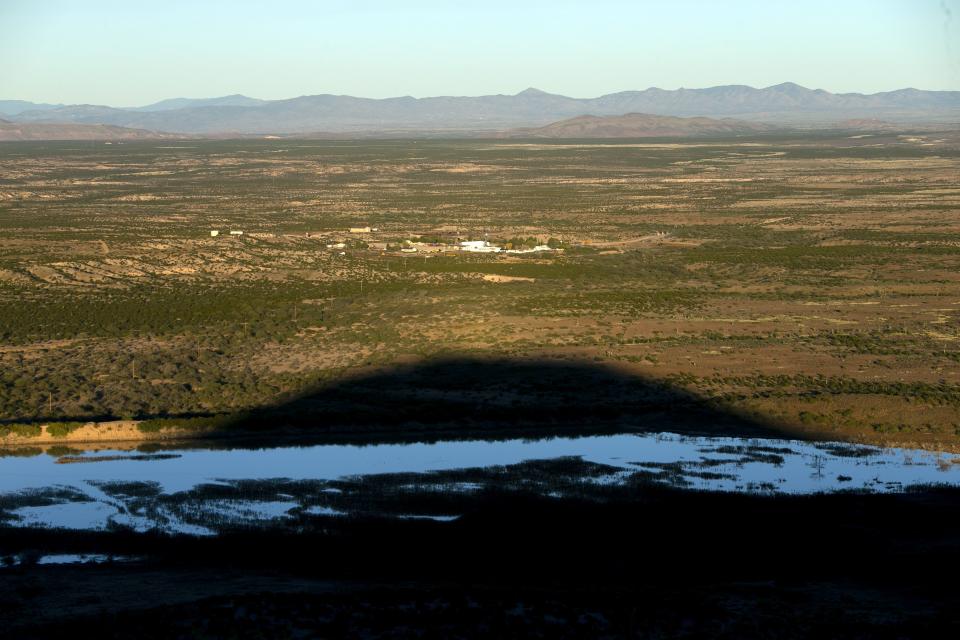 The shadow of Round Mountain casts on the Lazy B Ranch outside of Duncan, Ariz., on Nov. 2, 2018. Former Supreme Court Justice Sandra Day O'Connor grew up on the ranch. Ashes of Harry Alfred Day and Ada Mae Wilkey Day, the parents of Sandra Day O'Connor, were spread atop of Round Mountain. Sandra Day O'Connor has expressed that her ashes are also spread atop the mountain when she dies, according to her brother, Alan Day.