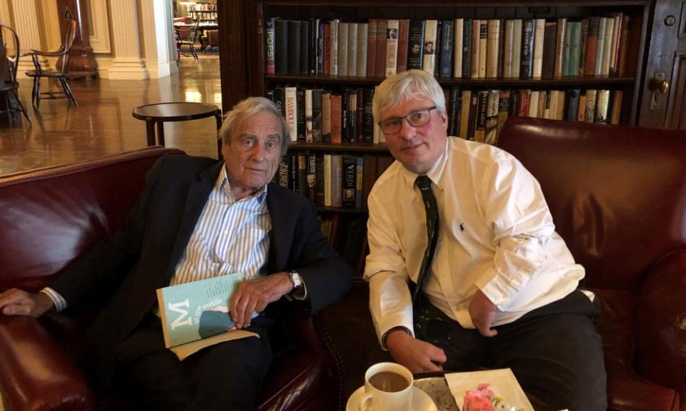 Harold Evans with the thalidomide campaigner Guy Tweedy in New York, July 2019.