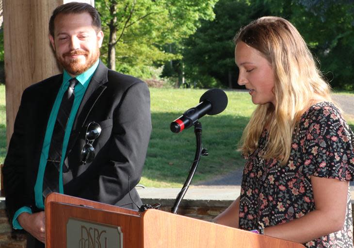 East Gaston teacher Michael Kaufman and senior 
Allie Grice.