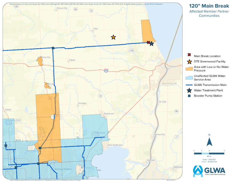 As of Tuesday, the following seven communities remain under a boil water advisory: the Village of Almont, Bruce Township, Burtchville Township, Imlay City, city of Rochester, Shelby Township and Washington Township. In addition, there is also one business in Greenwood and an industrial park in Romeo that remain under the boil water advisory.