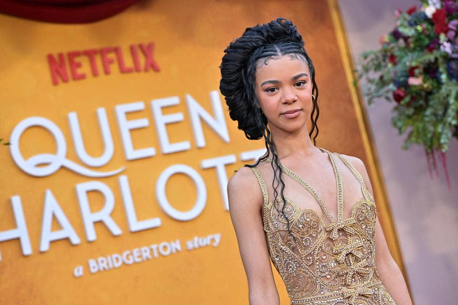 India Amarteifio <em>is</em> the queen attending the “Queen Charlotte: A Bridgerton Story” premiere in Westwood. (Netflix)