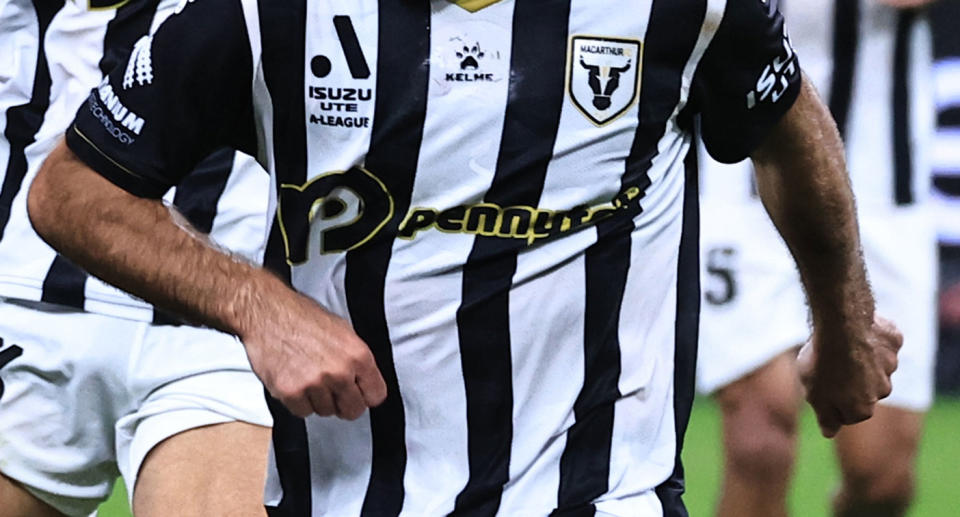 Seen here, the front of a jersey for a player at A-League club Macarthur FC.