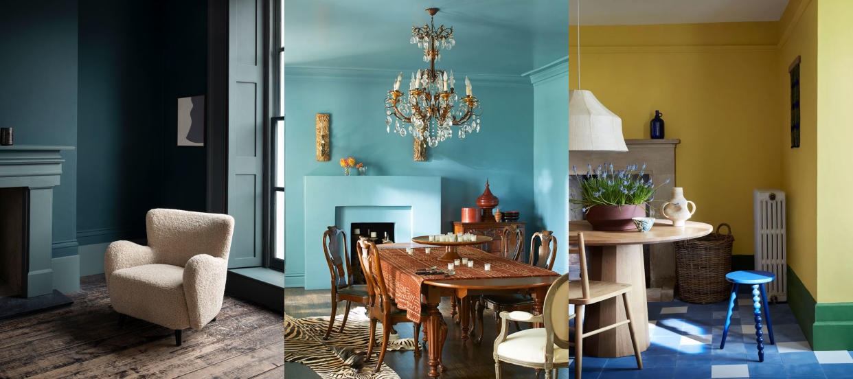  Should your trim match your wall color? Green living room, blue dining room, yellow dining room. 