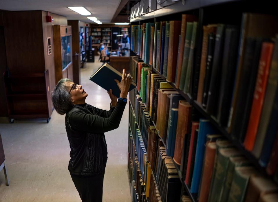 Detroit native Karen Batchelor of Southfield at the Burton Historical Collection of the Detroit Public Library on Wednesday, March 15, 2023.