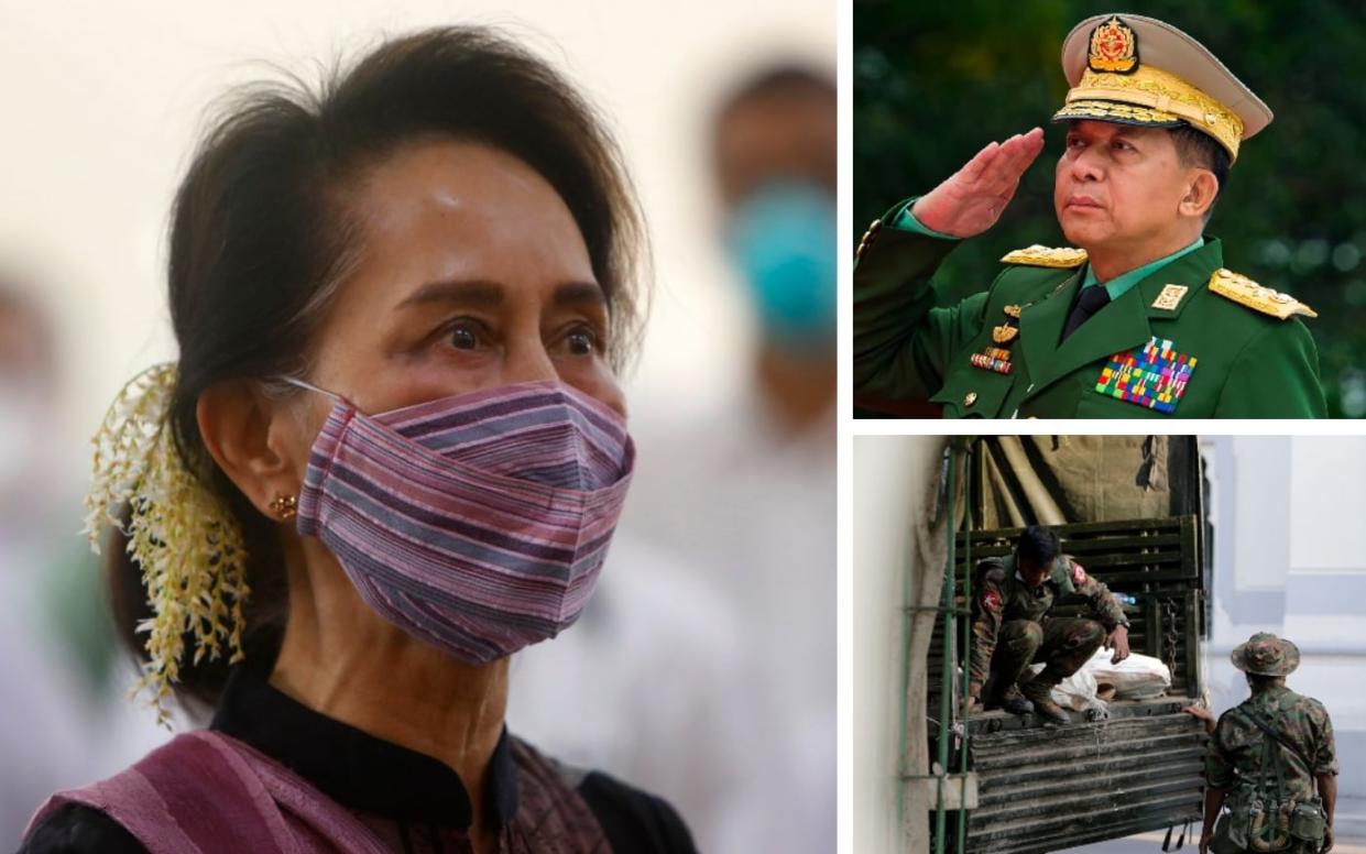 Aung San Suu Kyi was detained and military chief Min Aung Hlaing was put in charge as the army took over