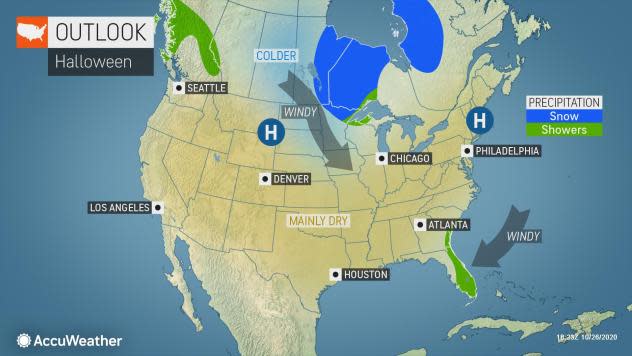 The national weather forecast map for Halloween.