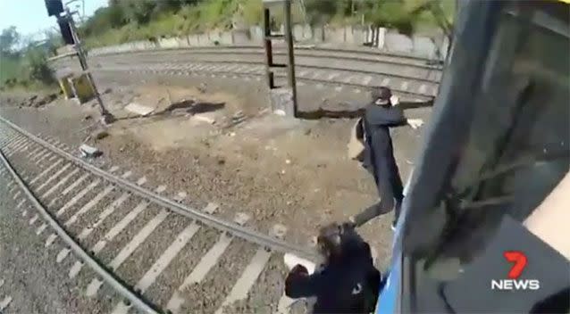 The train surfers. Source: 7News