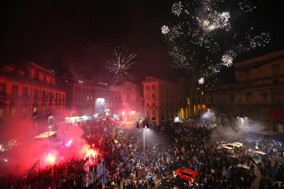 Napoli fans continued their celebrations into the night (AFP via Getty Images)