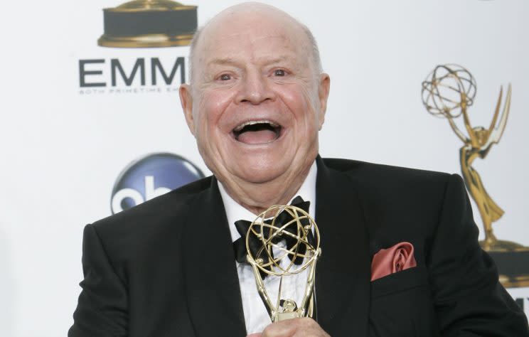 Don Rickles holds the award for outstanding individual performance in a variety or music program for his work on the 'Mr. Warmth: The Don Rickles Project' at the 2008 Primetime Emmy Awards