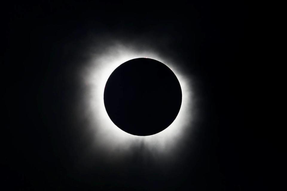 The sun fully eclipsed by the moon as seen in Hillsboro on Monday, April 8, 2024. Chris Torres/ctorres@star-telegram.com