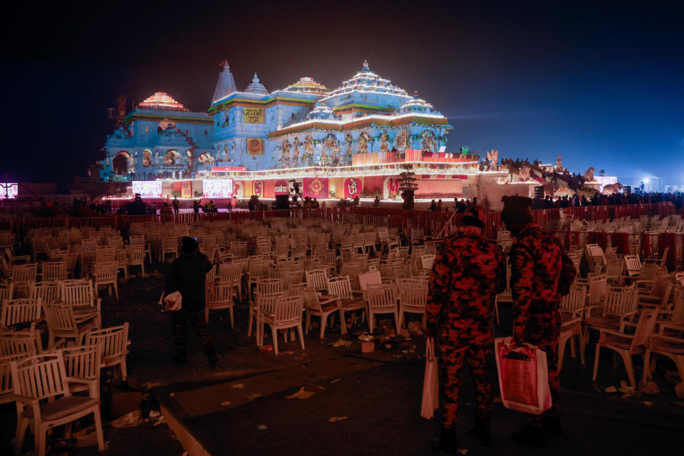 The Lord Ram temple is illuminated after its inauguration in Ayodhya, India, Jan. 22, 2024. / Credit: ADNAN ABIDI/REUTERS