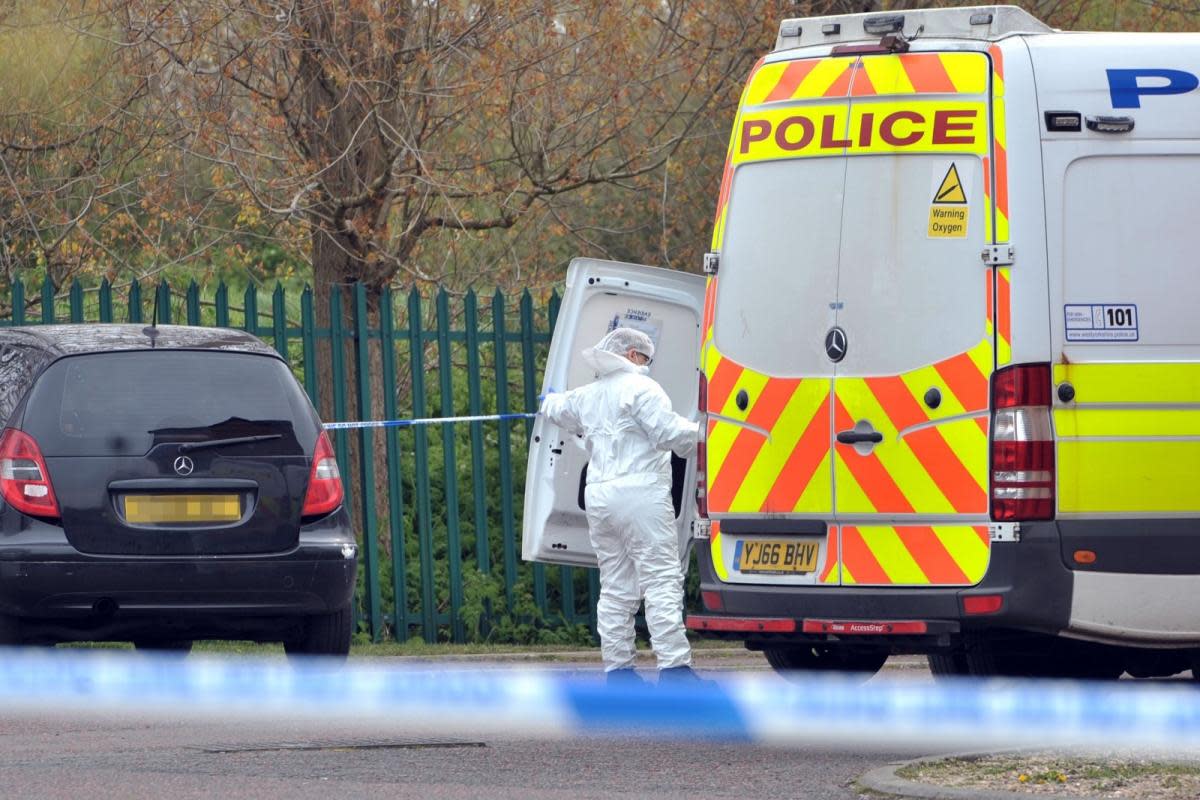 A forensic officer at the scene in Shetland Close, BD2, Bradford on April 18 <i>(Image: Telegraph & Argus)</i>