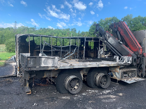 Several vehicles and pieces of equipment were damaged in a fire on Wednesday, Aug. 31, 2022, at energy company Enbridge's St. Ignace site. The Bureau of Alcohol, Tobacco, Firearms and Explosives is investigating the incident as arson.