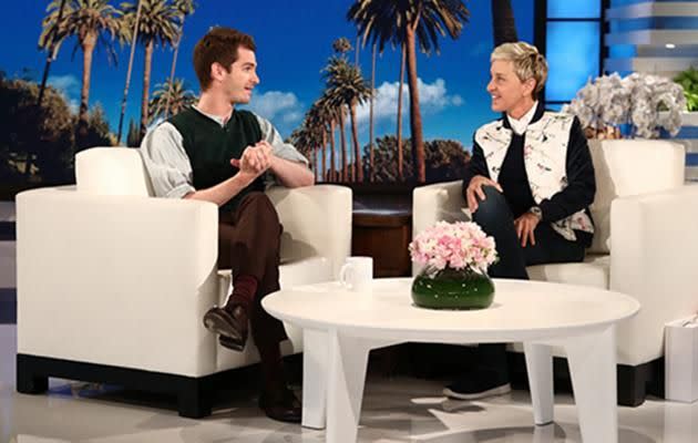 Ellen asked Andrew to perform a backflip so she can donate $38,000 to Breast Cancer during Breast Cancer Awareness month. Source: Michael Rozman / Warner Bros.