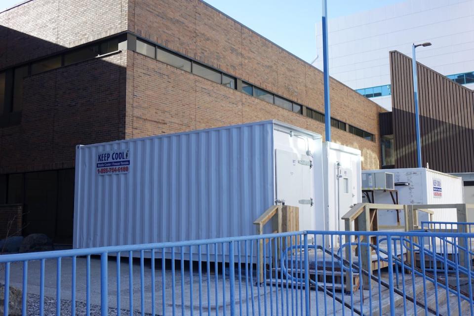 Freezer units outside of the Health Sciences Centre in St. John's house cadavers when the morgue inside the hospital is full. 