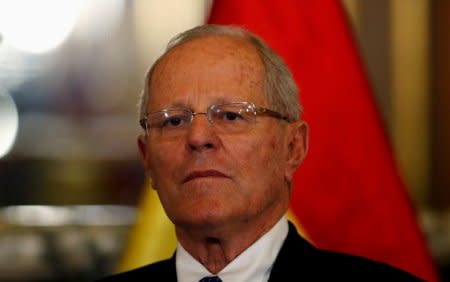 FILE PHOTO:Peru's President Pedro Pablo Kuczynski attends a binational cabinet meeting at the Government Palace in Lima, Peru, September 1, 2017. REUTERS/Mariana Bazo/ File photo