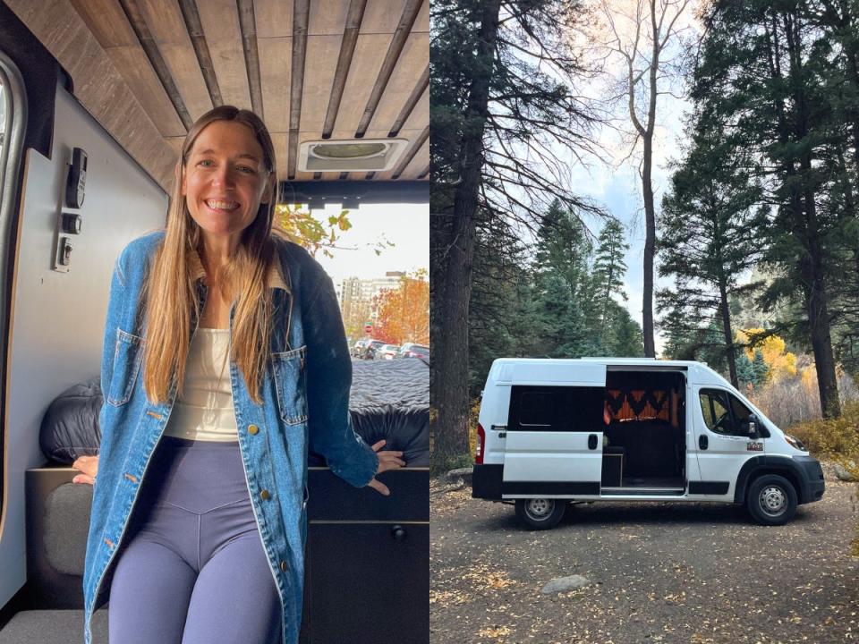 Side-by-side images of Insider's author and the van she rented for two weeks.