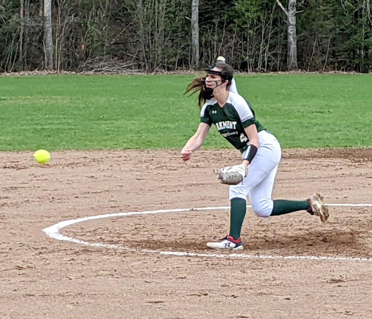 Oakmont's Allison Hazel delivers a pitch to the plate during Wednesday's game against Monty Tech in Ashburnham.