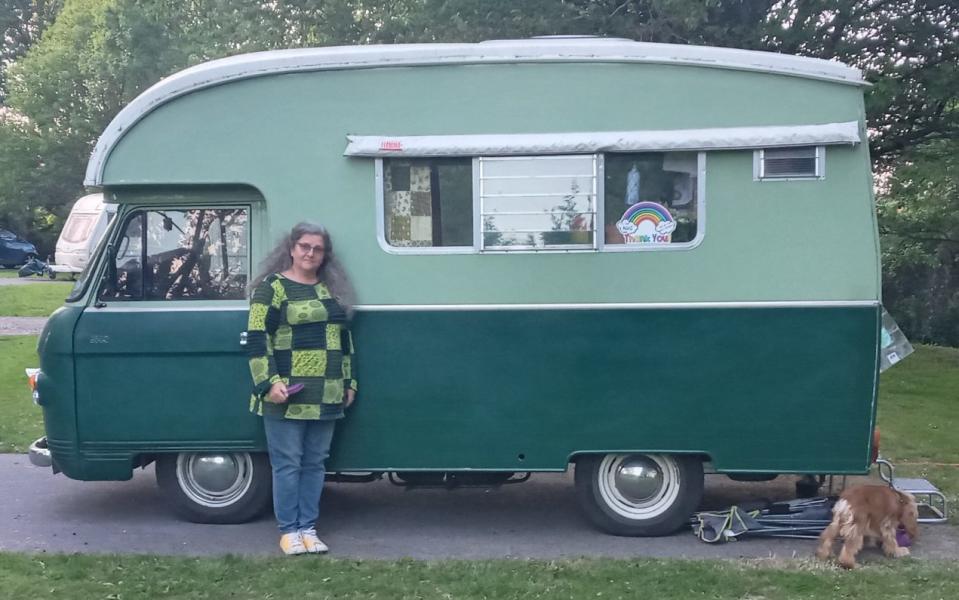 Helen Pattison with Pootle, her Commer Tourstar