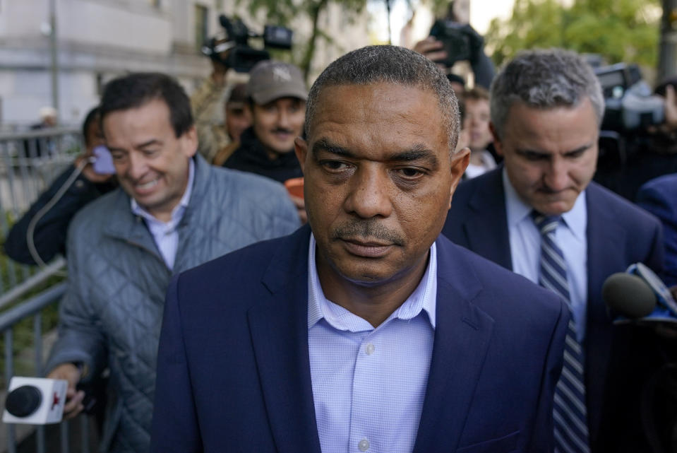 Jose Uribe leaves federal court, Wednesday, Sept. 27, 2023, in New York. Uribe is named as one of three co-defendants in a bribery case with Sen. Bob Menendez. Menendez pled not guilty to federal charges alleging he used his powerful post to secretly advance Egyptian interests and carry out favors for local businessmen in exchange for bribes of cash and gold bars.(AP Photo/Seth Wenig)