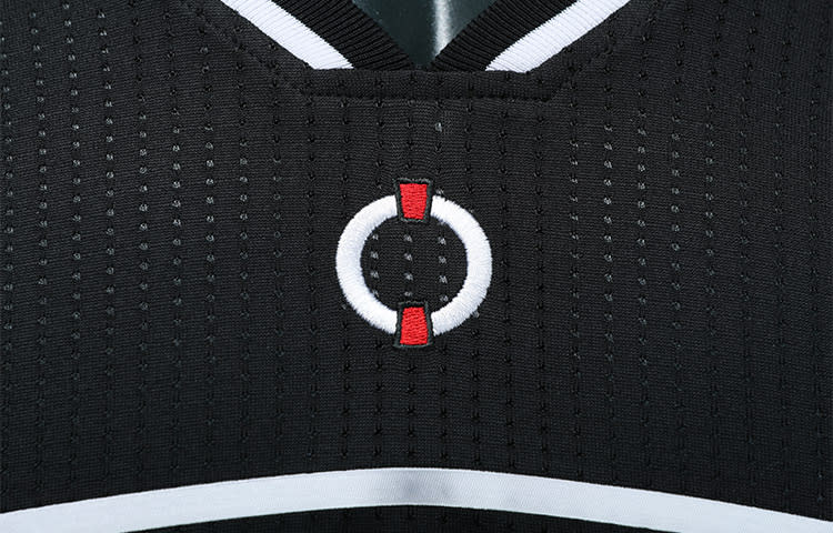 A closer look at the wreath logo on the neckline of the Memphis Grizzlies' new MLK50 Pride uniforms. (Photo via Grizzlies)