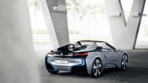 Inside, BMW's promising a welter of intelligent software advancements that would anticipate drivers' needs, such warming the batteries before departure or finding charging stations along a route. It claims the batteries can be recharged in under two hours from a standard household outlet, and while at your destination the i8 Concept Spyder has two folding electric kickboards -- essentially Razor scooters with mini motors -- which the automaker touts as "perfect for relaxed cruising along promenades and paths or around city squares."