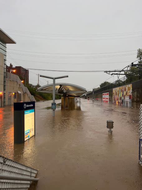 PHOTO: Record rainfall in the St. Louis area created massive flooding at the Forest Park-DeBaliviere train station on Tuesday, July 26, 2022. (@TonyinStLouis/Twitter)