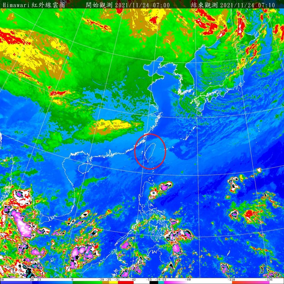 今天清晨受到東北季風影響，除了東半部與大台北山區有零星短暫雨外，其他地區是多雲到晴天氣。   圖：中央氣象局/提供